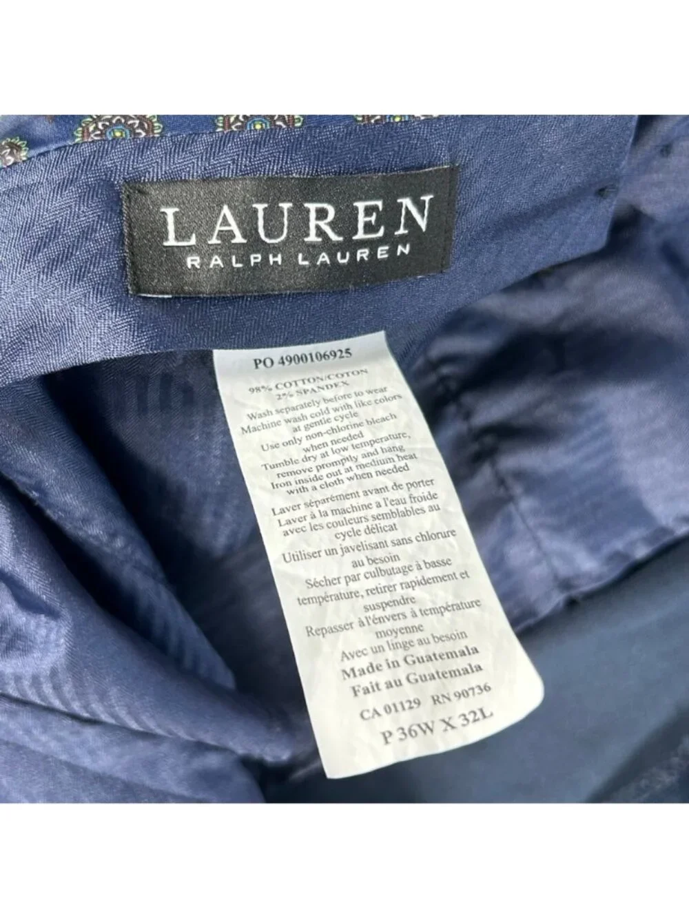 Lauren Ralph Lauren Navy Blue Corduroy Pants Mens 36x32 Classic Fit Chino Preppy